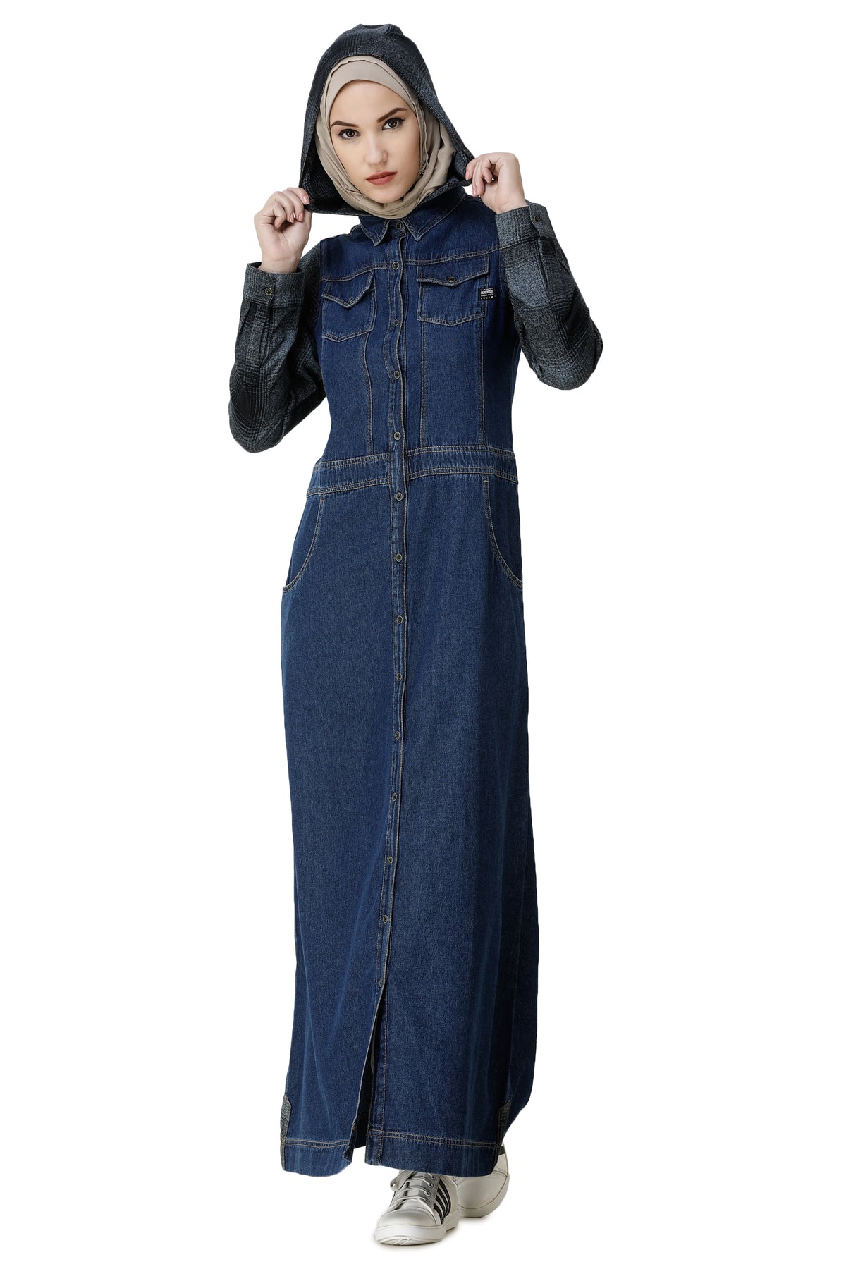 Denim & Brushed Checks Jilbab Abaya