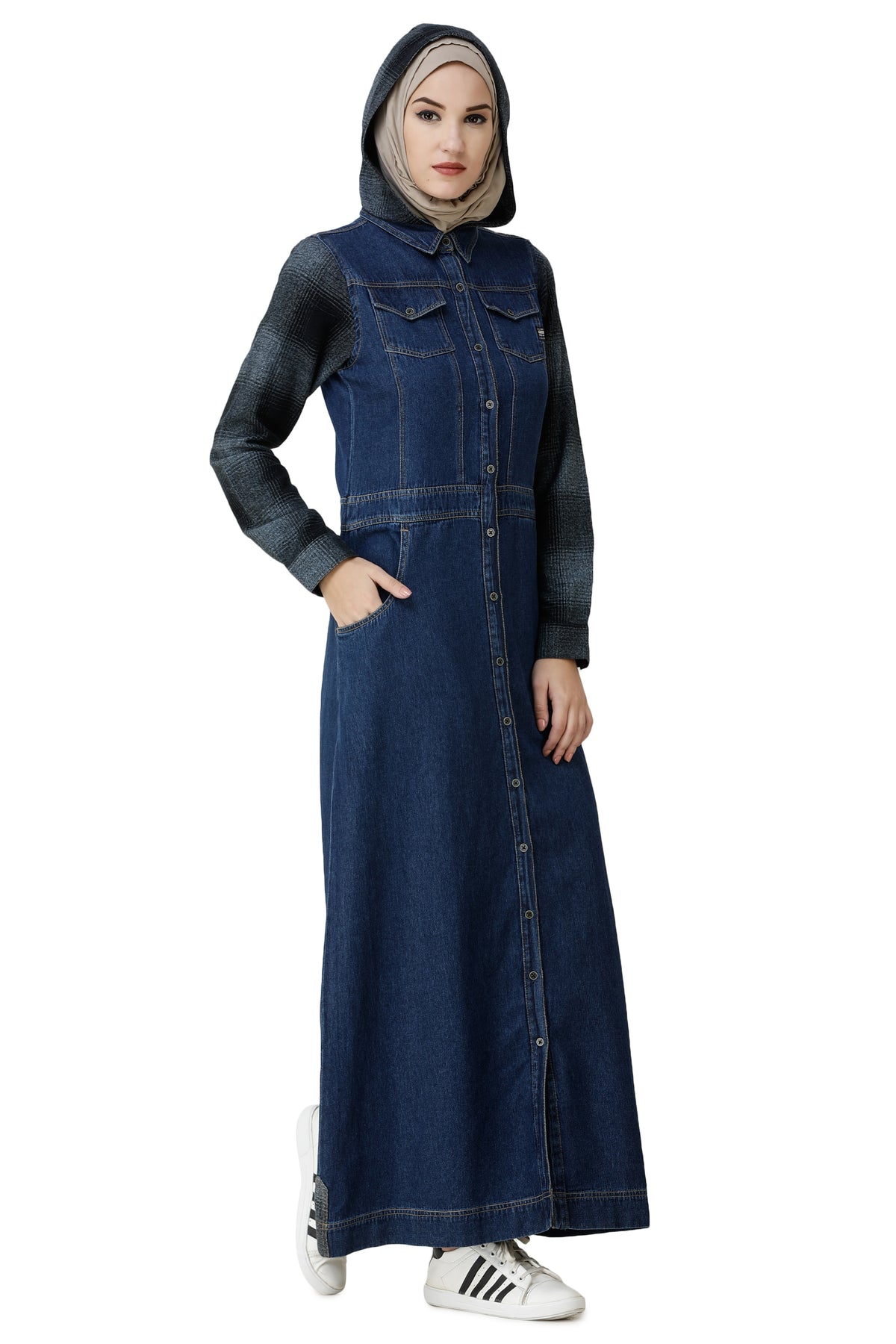 Denim & Brushed Checks Jilbab Abaya