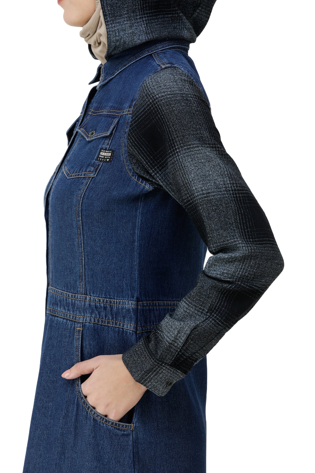 Denim & Brushed Checks Jilbab Abaya