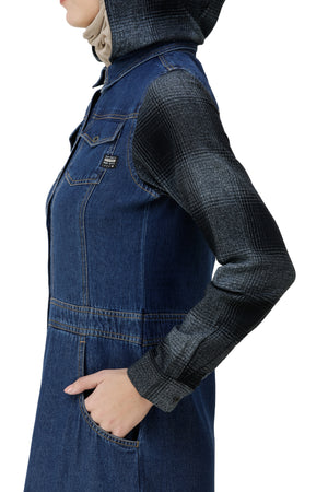 Denim & Brushed Checks Jilbab Abaya