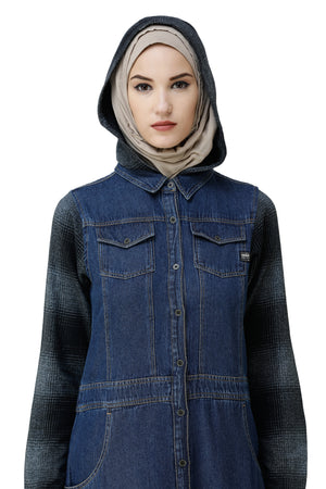 Denim & Brushed Checks Jilbab Abaya