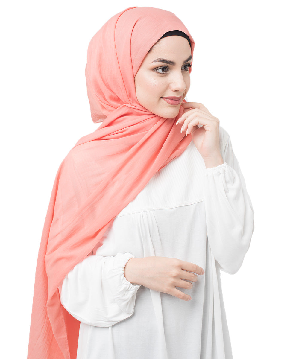Coral Pink Pineneedle Cotton Voile Scarf Hijab