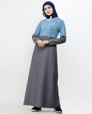 Asphalt Grey & Blue Drawstring Jilbab Abaya