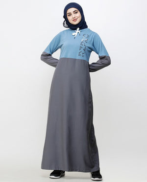 Asphalt Grey & Blue Drawstring Jilbab Abaya