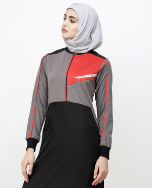 Black And Grey Kangaroo Pocket Jilbab Abaya