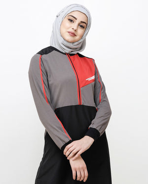 Black And Grey Kangaroo Pocket Jilbab Abaya