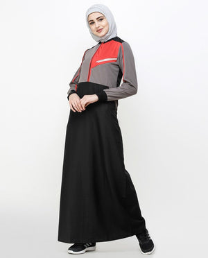 Black And Grey Kangaroo Pocket Jilbab Abaya