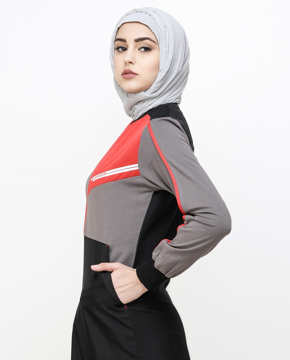 Black And Grey Kangaroo Pocket Jilbab Abaya