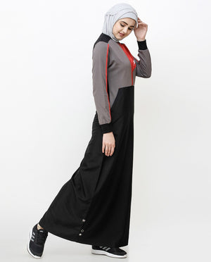Black And Grey Kangaroo Pocket Jilbab Abaya