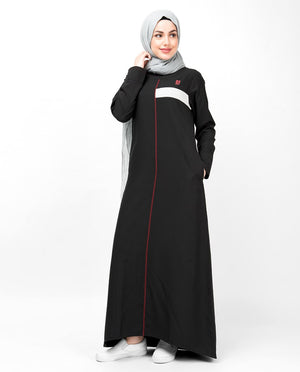 Black Contrast Trim High Low Jilbab Abaya