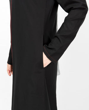 Black Contrast Trim High Low Jilbab Abaya