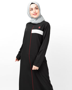 Black Contrast Trim High Low Jilbab Abaya