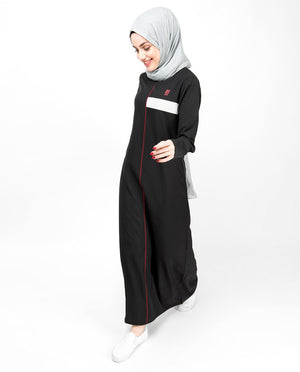 Black Contrast Trim High Low Jilbab Abaya