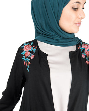 Black Floral Embroidered Outerwear
