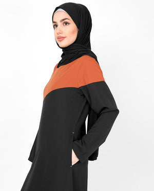Black & Orange Diagonal Contrast Abaya Jilbab