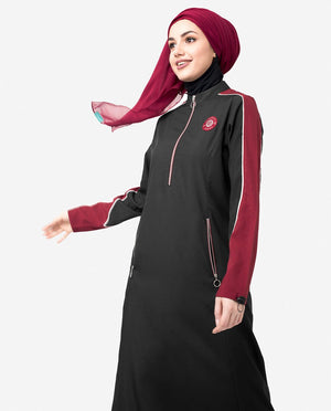 Black & Red Contrast Zipper Jilbab Abaya