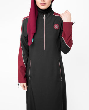 Black & Red Contrast Zipper Jilbab Abaya