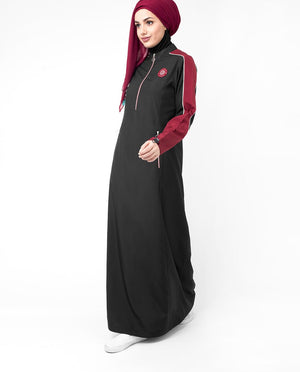Black & Red Contrast Zipper Jilbab Abaya