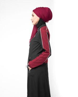 Black & Red Contrast Zipper Jilbab Abaya