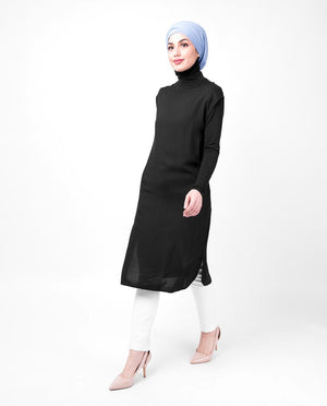 Boat Neck Black Sleeveless Slip Shirt Dress