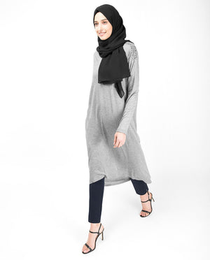 Boat Neck Grey Studded Long Top