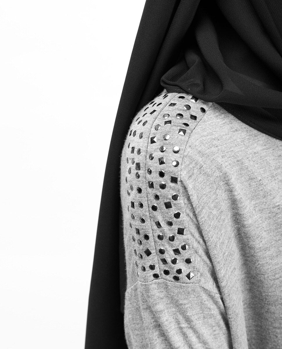 Boat Neck Grey Studded Long Top