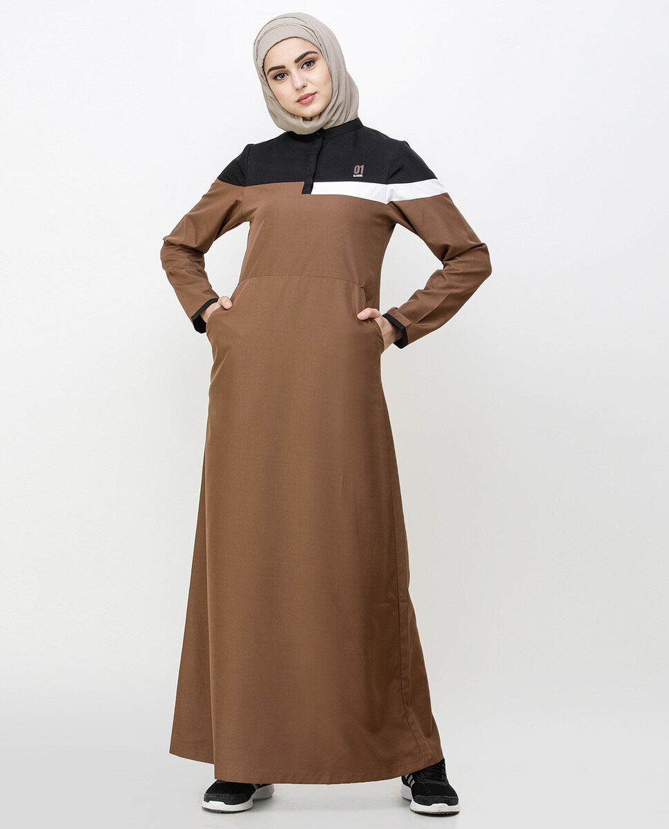 Brown Patina Kangaroo Pocket Jilbab Abaya