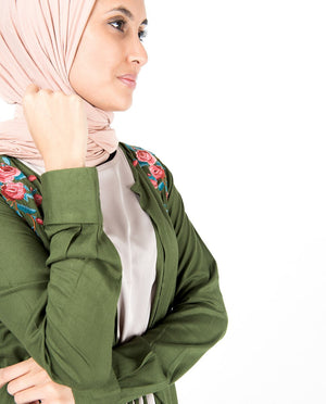 Cypress Green Floral Embroidered Outerwear