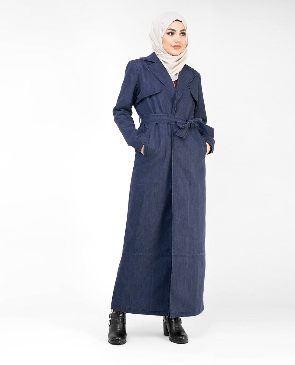 Denim Full Length Trench Coat Abaya