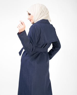 Denim Full Length Trench Coat Abaya