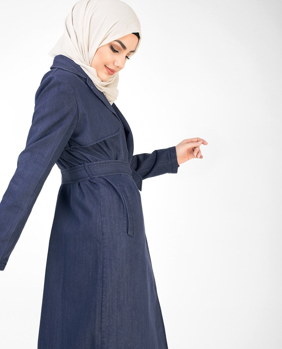 Denim Full Length Trench Coat Abaya
