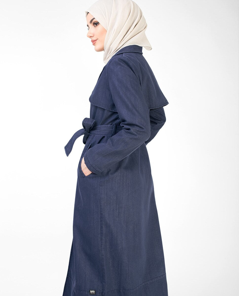 Denim Full Length Trench Coat Abaya