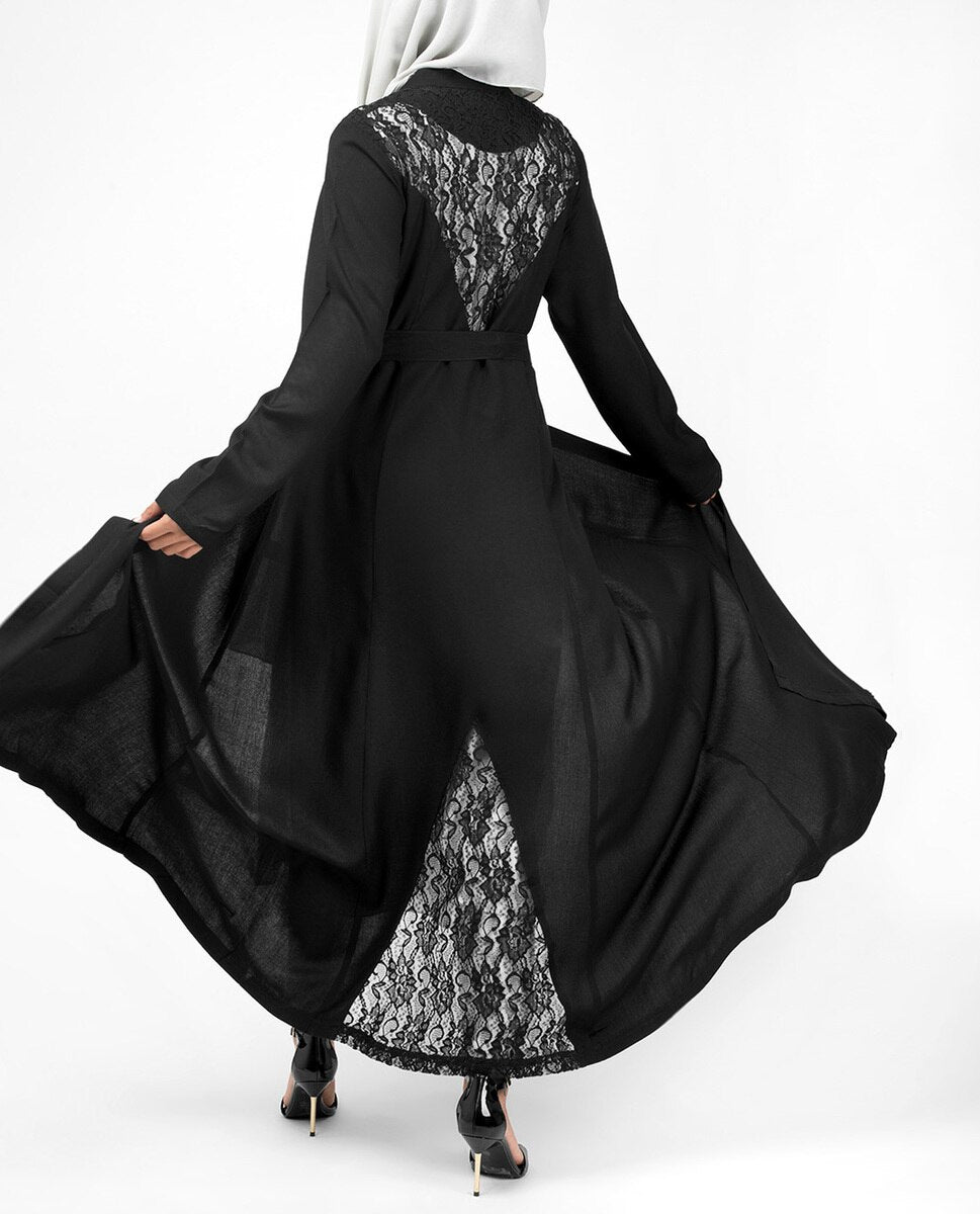 Elegant Full Front Open Black Lace Kimono #