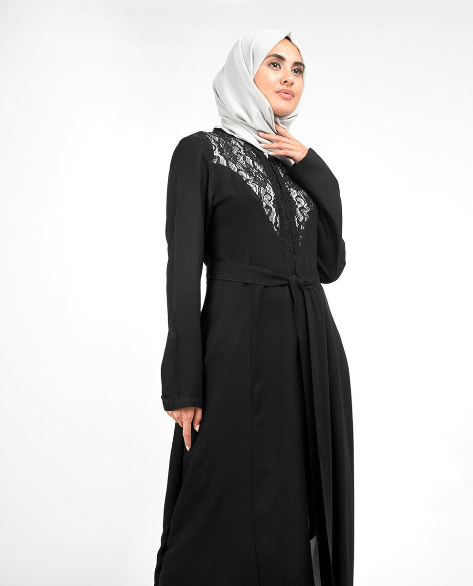 Elegant Full Front Open Black Lace Kimono #