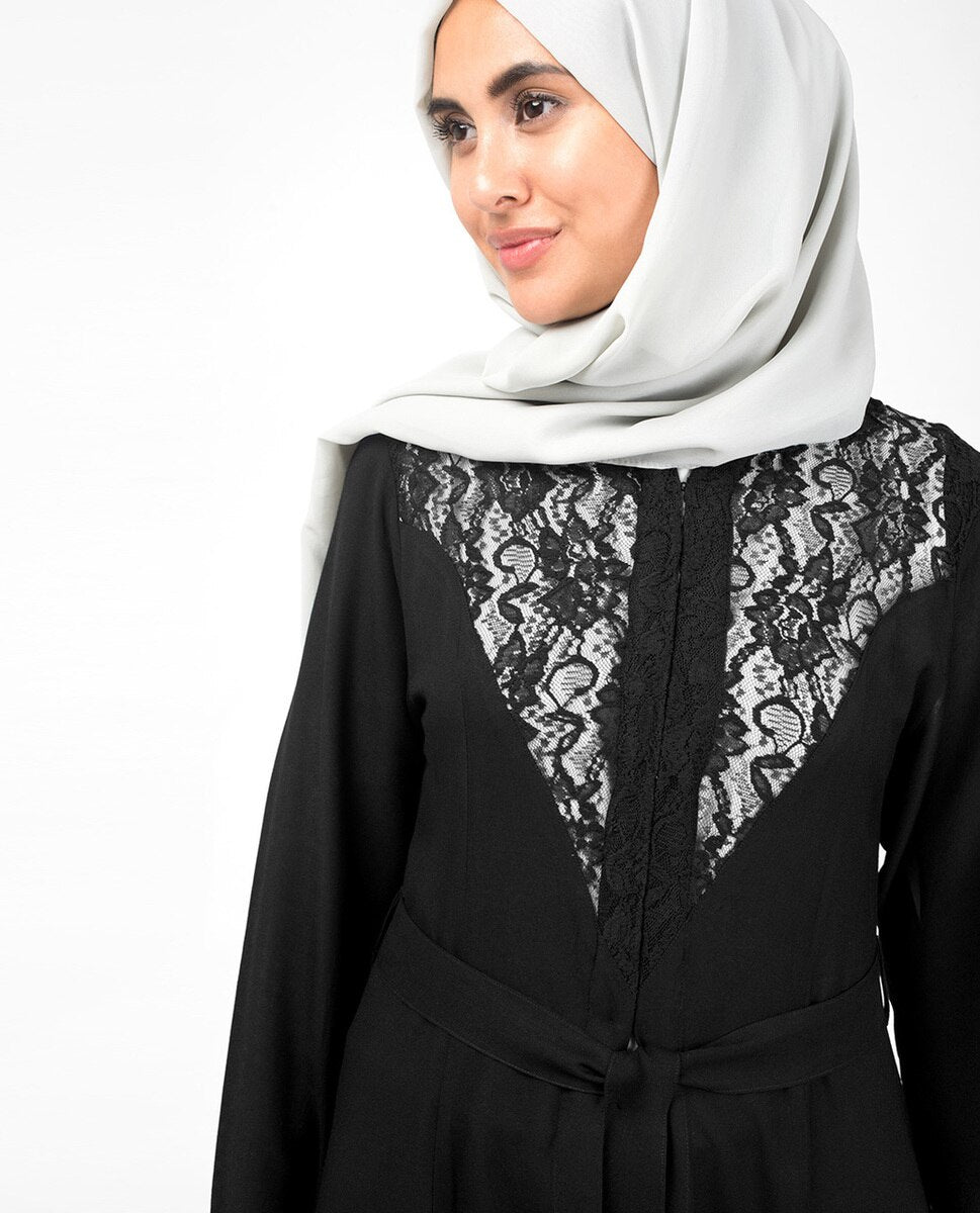 Elegant Full Front Open Black Lace Kimono #