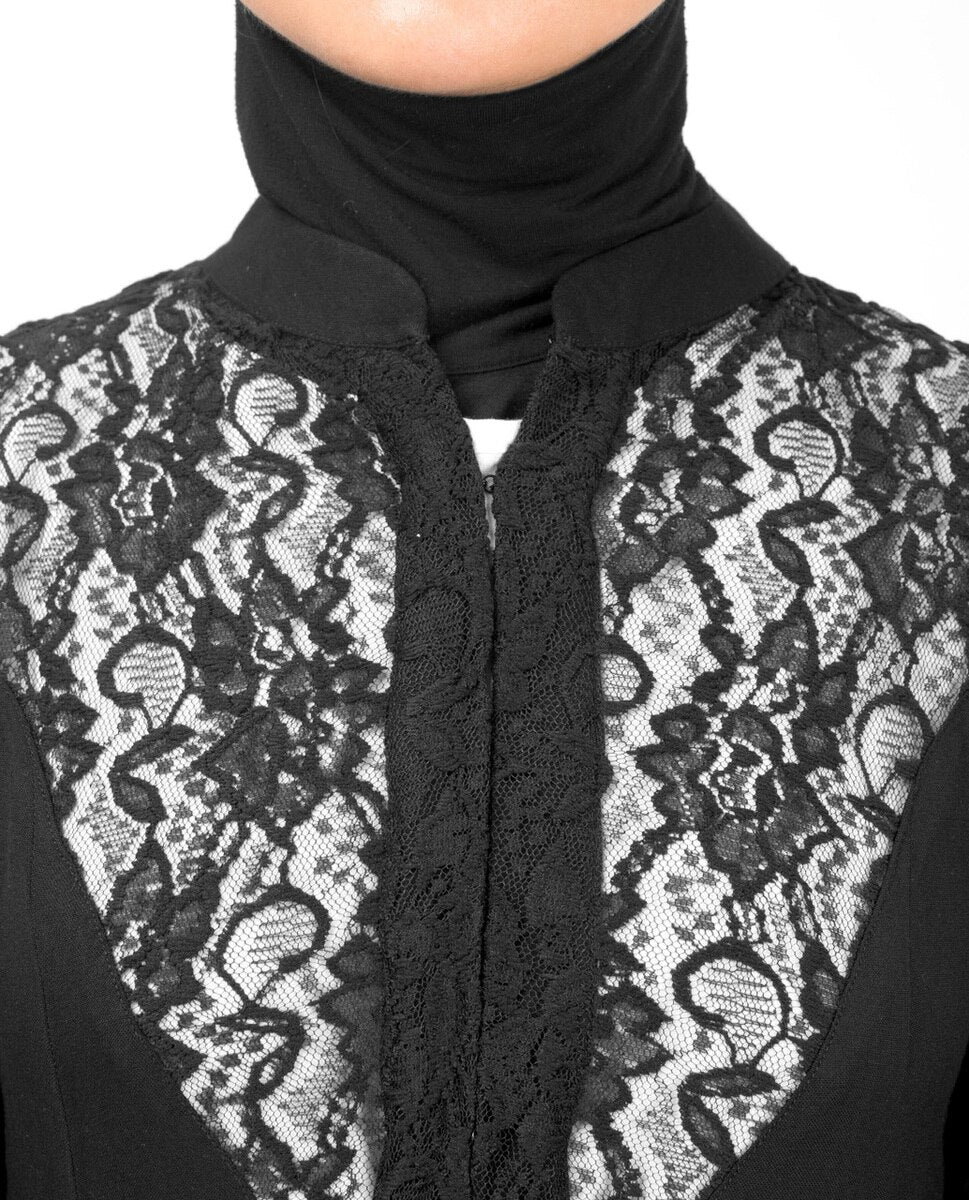 Elegant Full Front Open Black Lace Kimono #