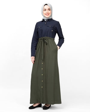 Flared Contrast Skirt Look Abaya Jilbab