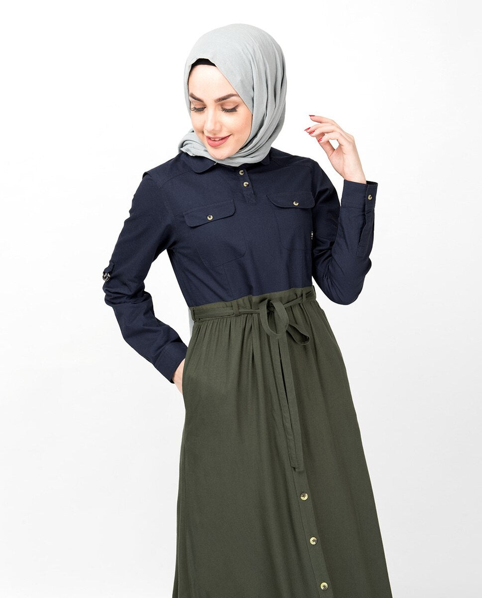 Flared Contrast Skirt Look Abaya Jilbab