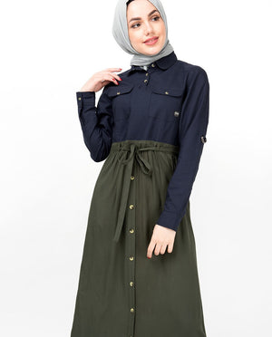 Flared Contrast Skirt Look Abaya Jilbab