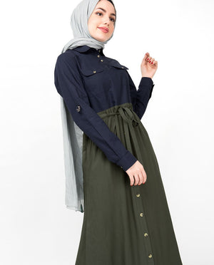 Flared Contrast Skirt Look Abaya Jilbab