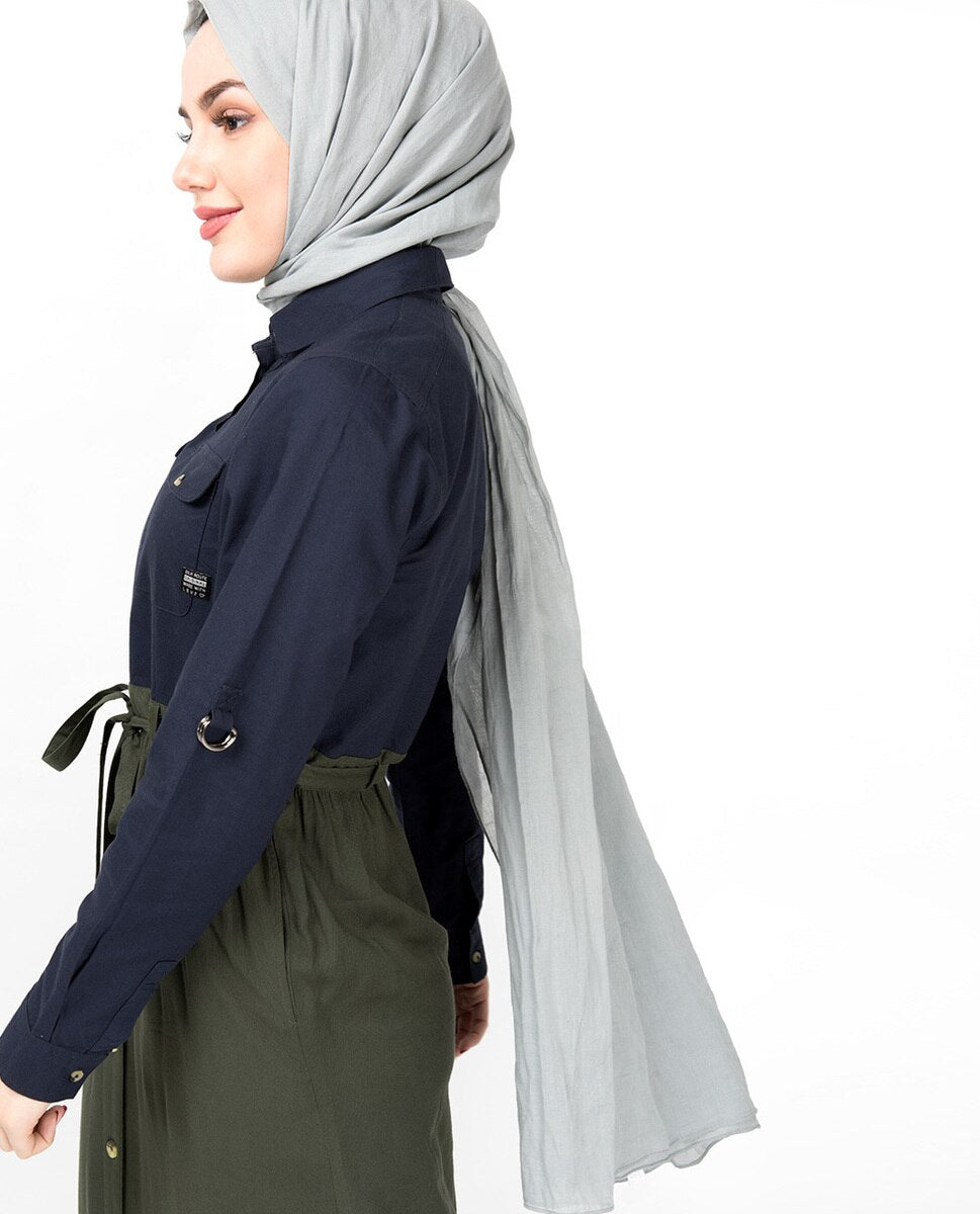 Flared Contrast Skirt Look Abaya Jilbab