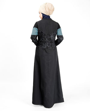 Front Zip Botanical Print Abaya Jilbab