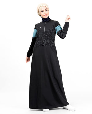 Front Zip Botanical Print Abaya Jilbab