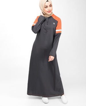 Grey & Orange Raised Neck Abaya Jilbab