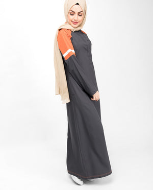 Grey & Orange Raised Neck Abaya Jilbab