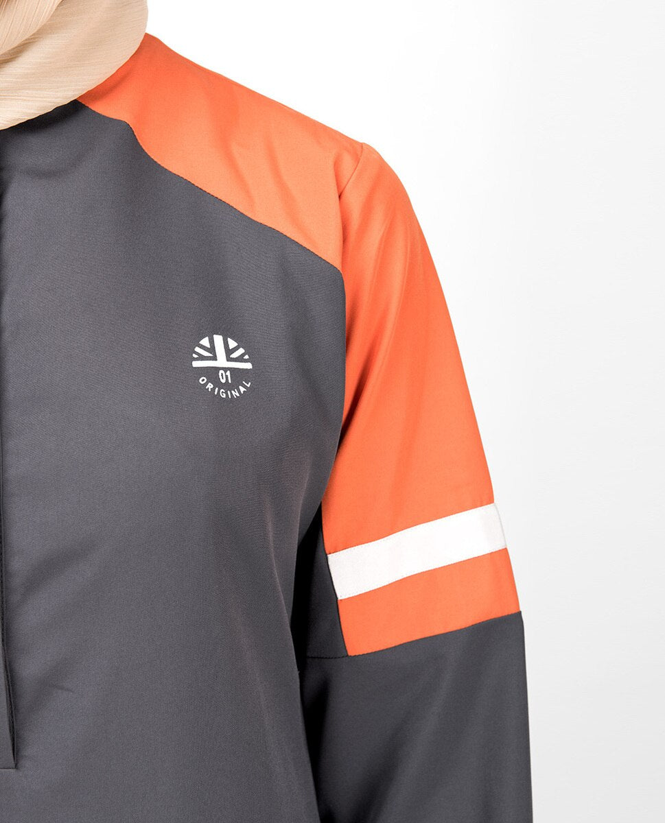 Grey & Orange Raised Neck Abaya Jilbab