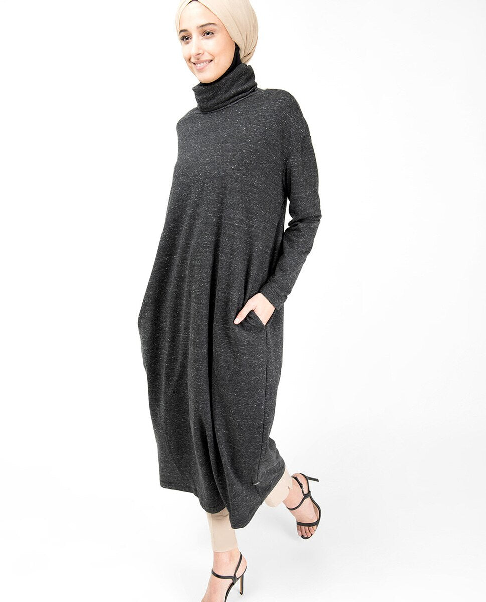 Grey Roll Neck Box Cut Jersey Dress