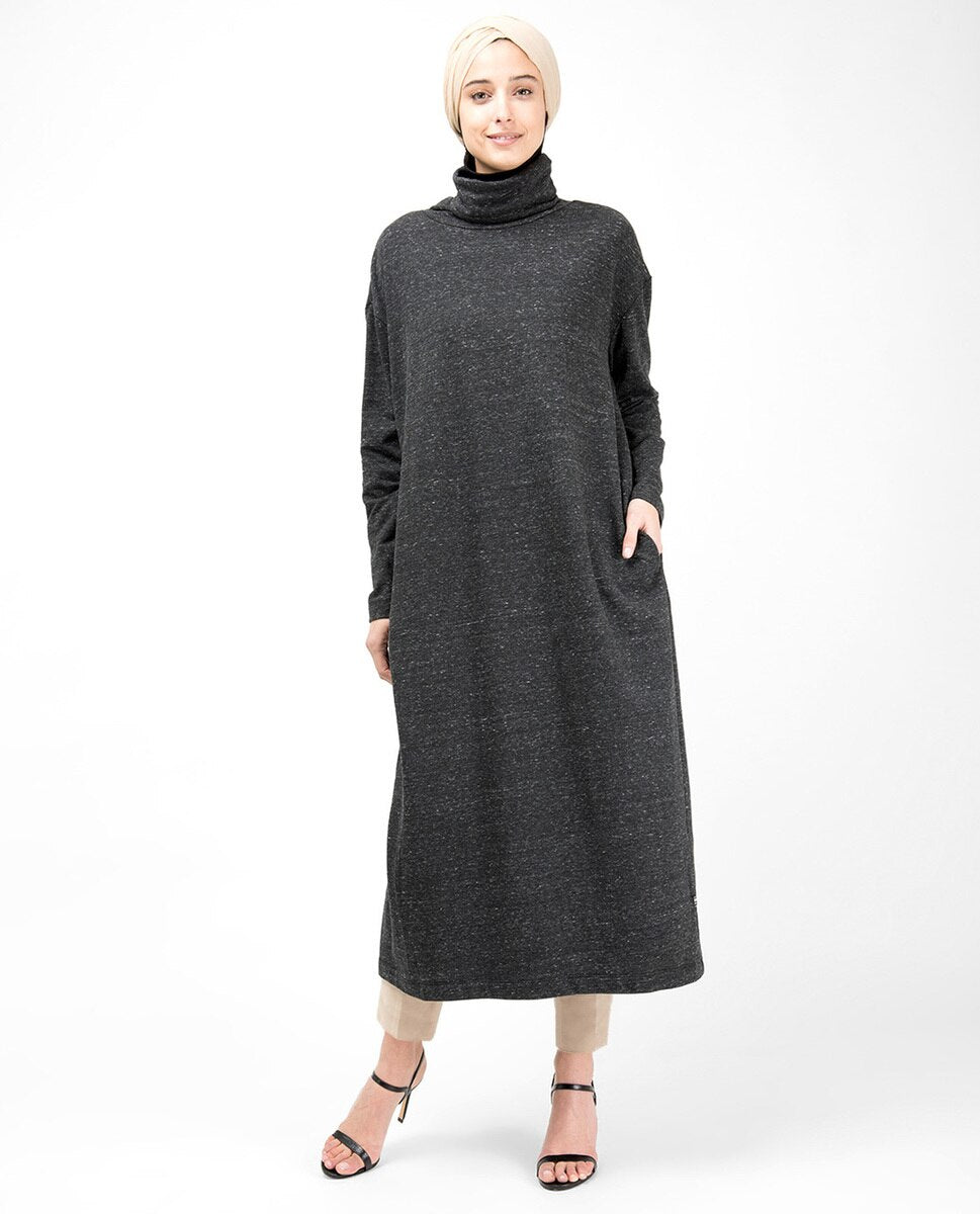 Grey Roll Neck Box Cut Jersey Dress