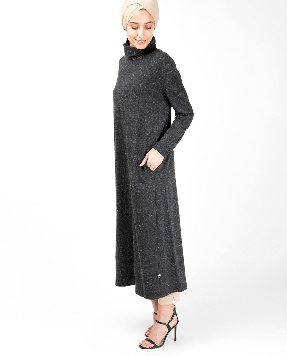 Grey Roll Neck Box Cut Jersey Dress