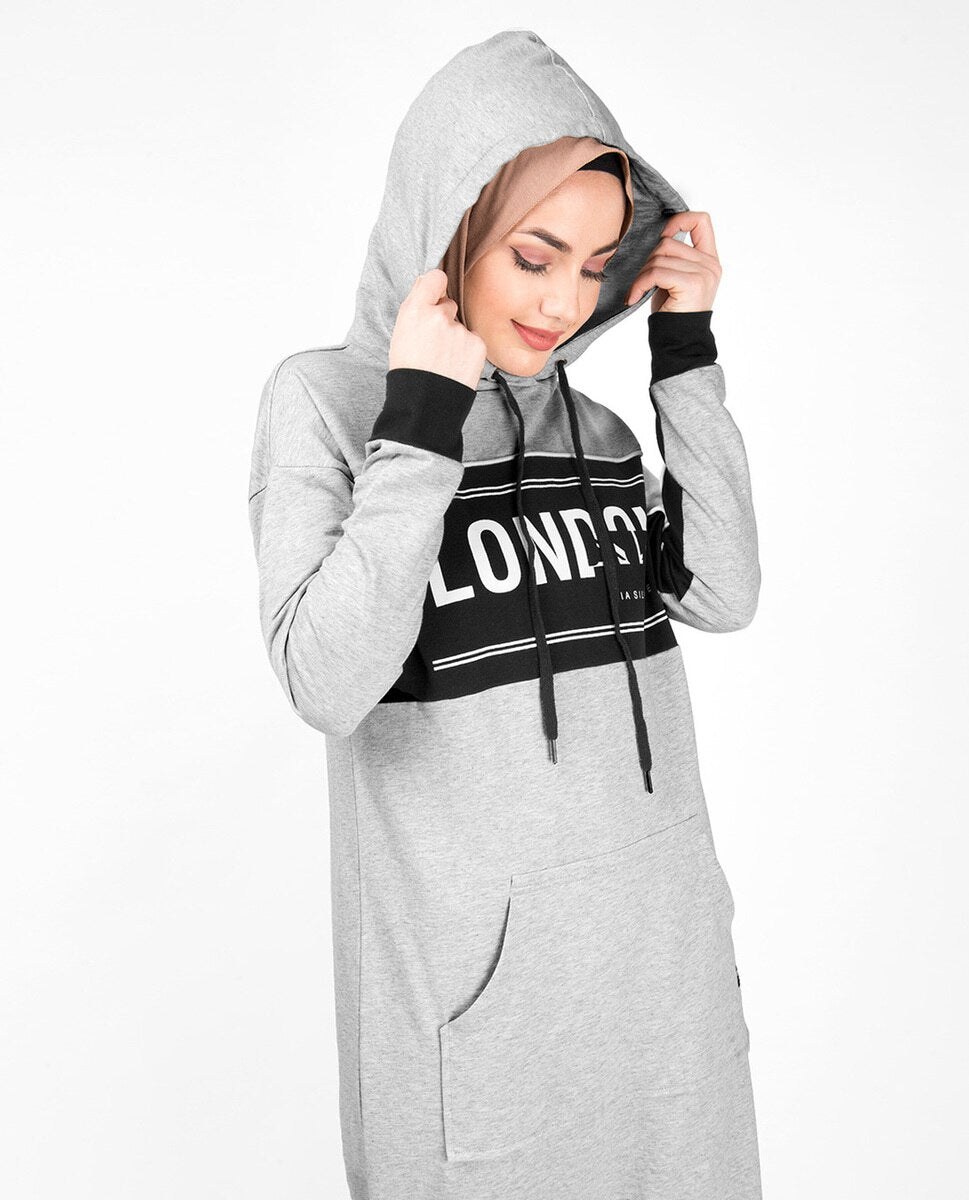 Kangaroo Pocket Grey Hooded Midi